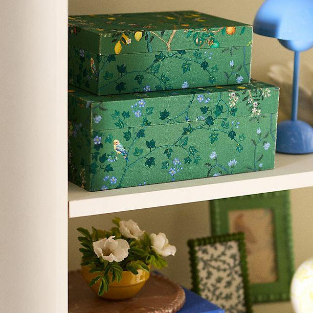 Printed Fabric Covered Boxes, Set of 2