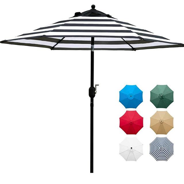Sunnyglade 7.5' Patio Umbrella Outdoor Table Market Umbrella with Push Button Tilt/Crank, 6 Ribs (Black and White)