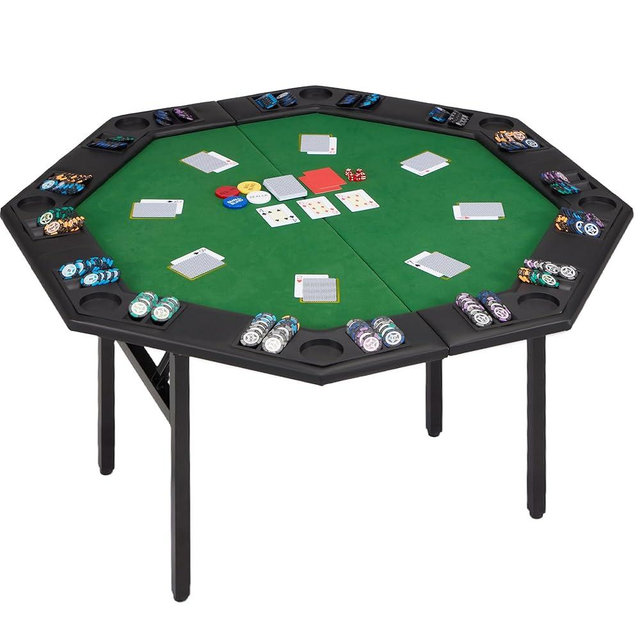 ECOTOUGE Foldable Poker Table, 8 Players Octagon Texas Holdem Poker Table with Chip Trays & Collapsible Legs, Folding Game Table for Casino Leisure Game, Blackjack, Easy Assembly, Green