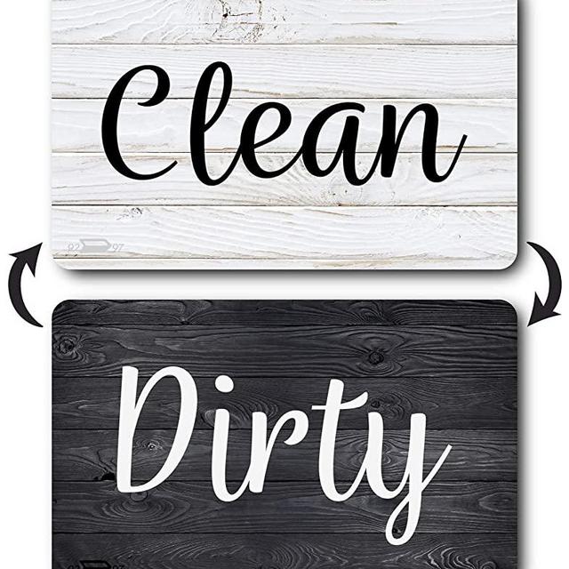 Black and White Wood Clean Dirty Dishwasher Magnet, Reversible Dish Washer Sign, Double Sided Strong Kitchen Flip Indicator, Bonus Universal Magnetic Plate, Neutral Rustic White and Black Magnet