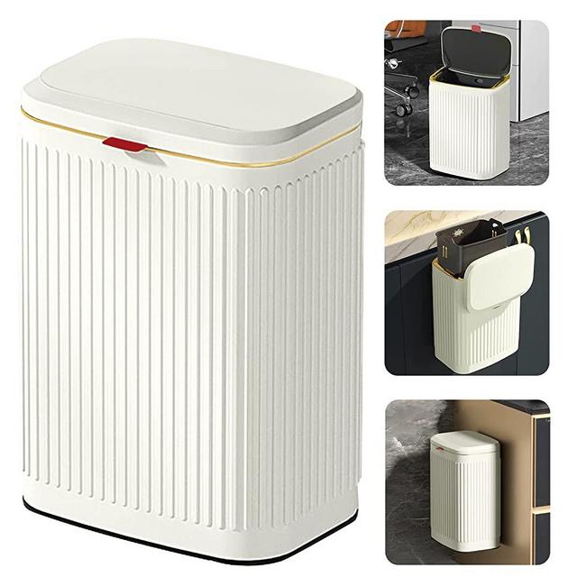 Kitchen Hanging Trash Can with Lid, 2.1 Gallon Stainless Steel Trash Can Compost Bin Countertop,Wall-Mounted Indoor Kitchen Trash Bin for Cabinet, Under Sink, Bathroom (2.1 Gallon, 8L White)
