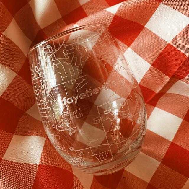 Fayetteville AR Map Stemless Wine Glass