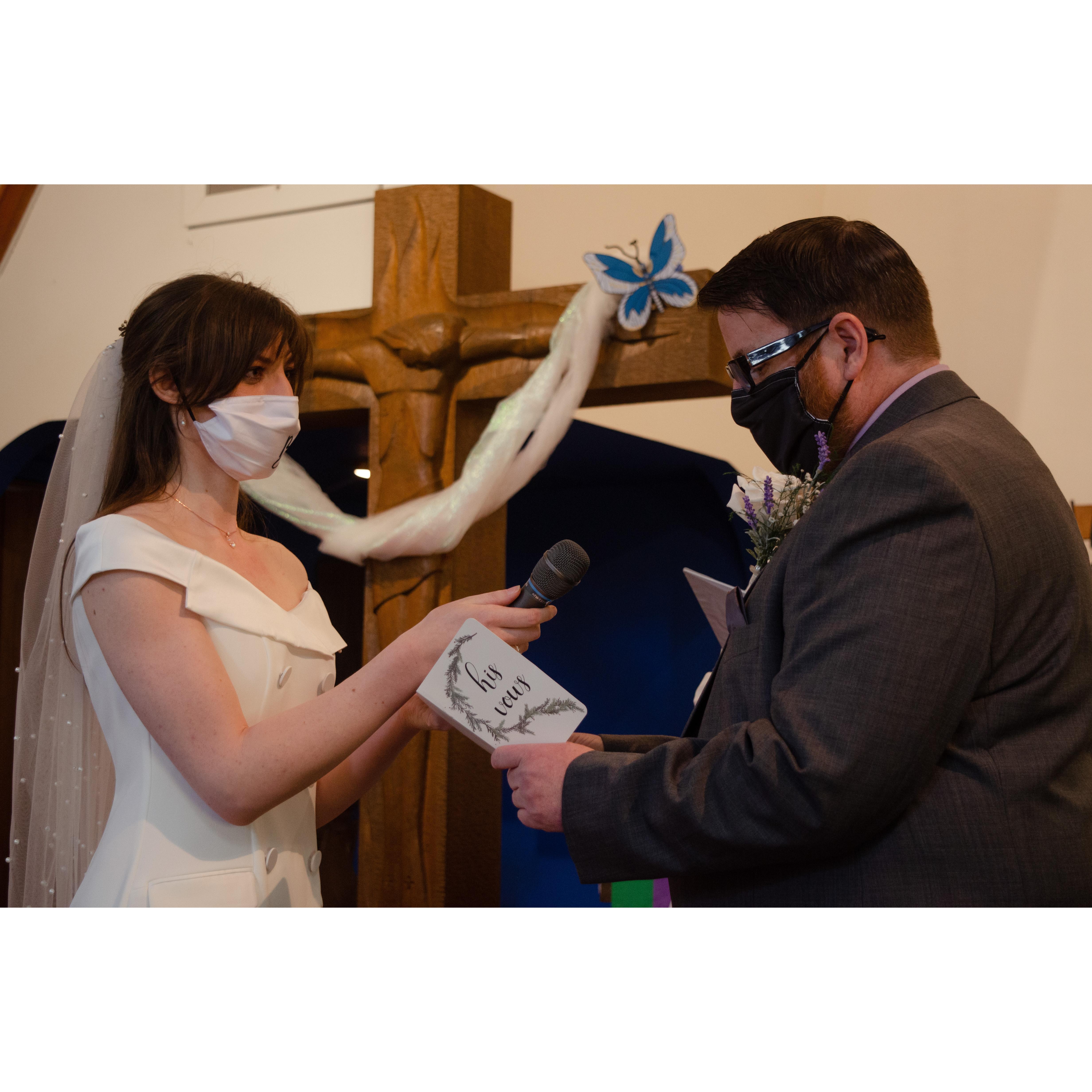 Jason reading his vows.