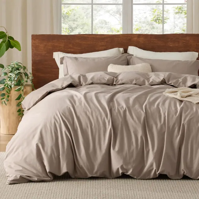 100% Washed Cotton Duvet Cover King Size Taupe Minimalist Cotton Duvet Cover for All Seasons GentleSoft™ Plain Simple Bedding Set Mother's Day Gift
