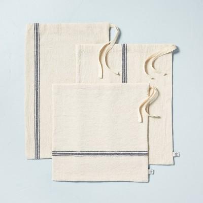 3pc Engineered Stripe Reusable Cloth Bread Bag Set Blue/Natural - Hearth & Hand™ with Magnolia