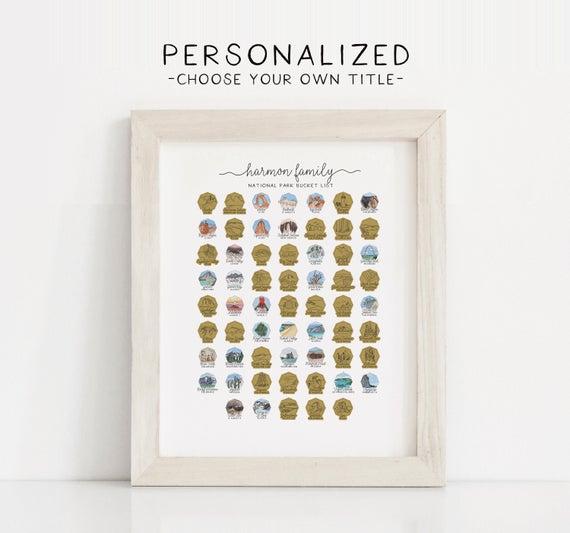63 Parks Personalized National Parks Poster Bucket list | Scratch Off Print | United States | Holiday RV Travel Family Gift