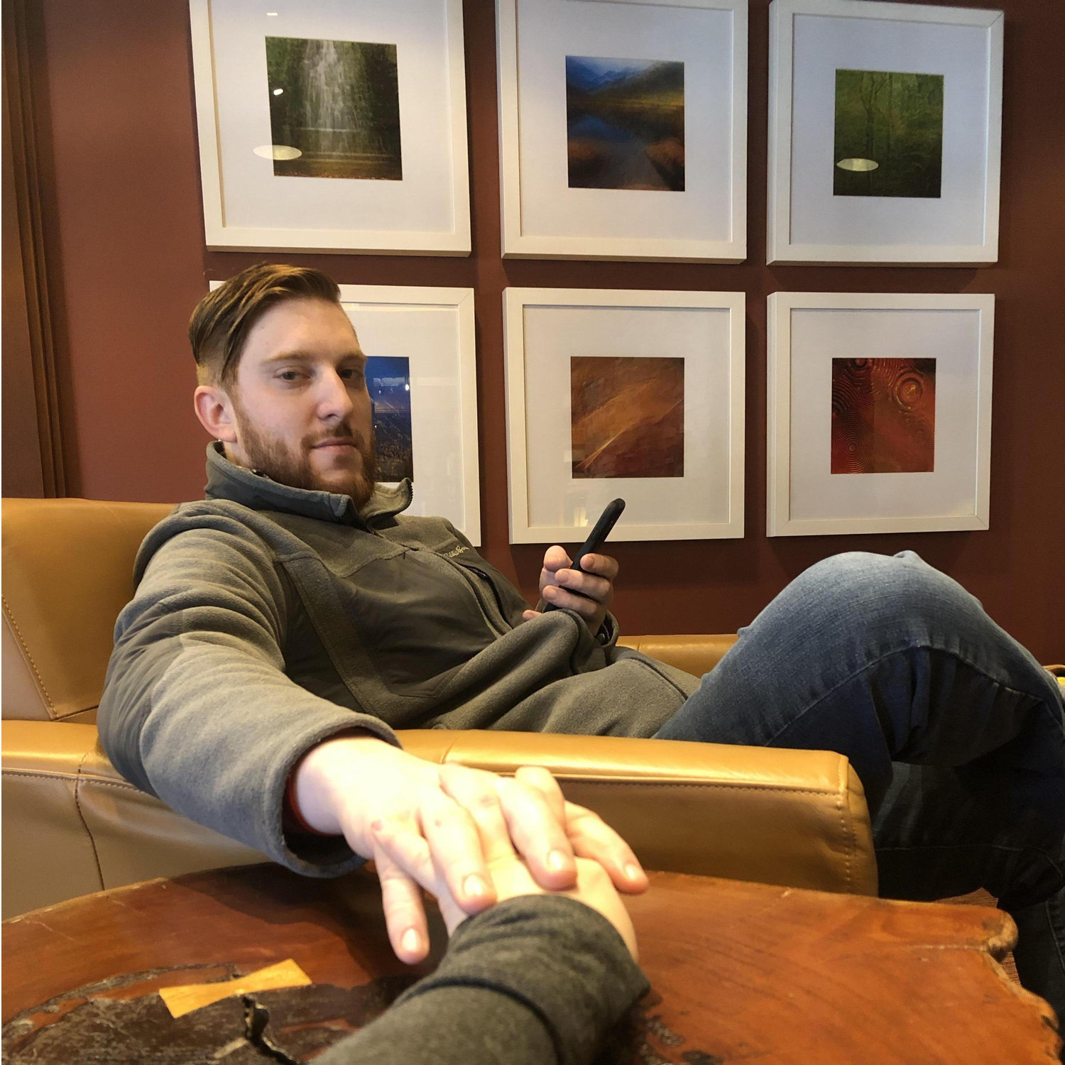 Enjoying some quiet time next to the fireplace before a beautiful breakfast the morning we got engaged.