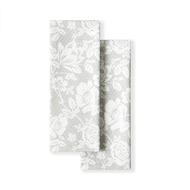 MARTHA STEWART Dual Purpose Kitchen Towel 2-Pack Set, Floral Vine, 16"x28"