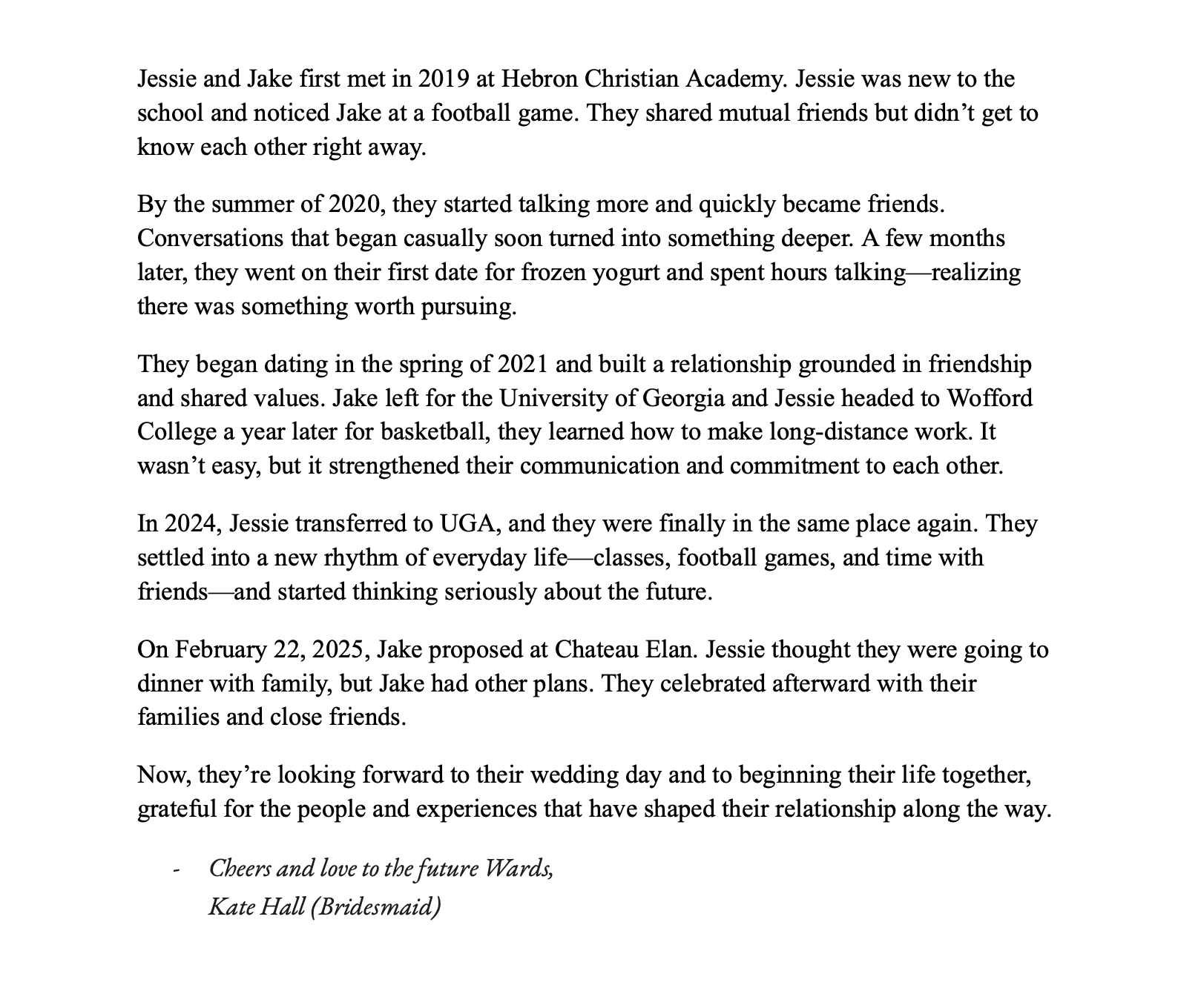 The Wedding Website of Jessica Parish and Jacob Ward