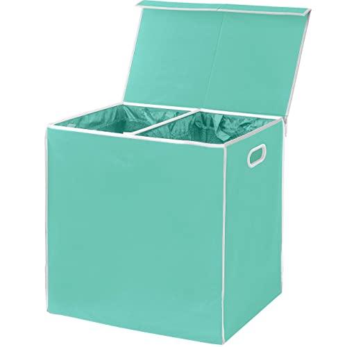 Simplehouseware Double Laundry Hamper with Lid and Removable Laundry Bags, Turquoise