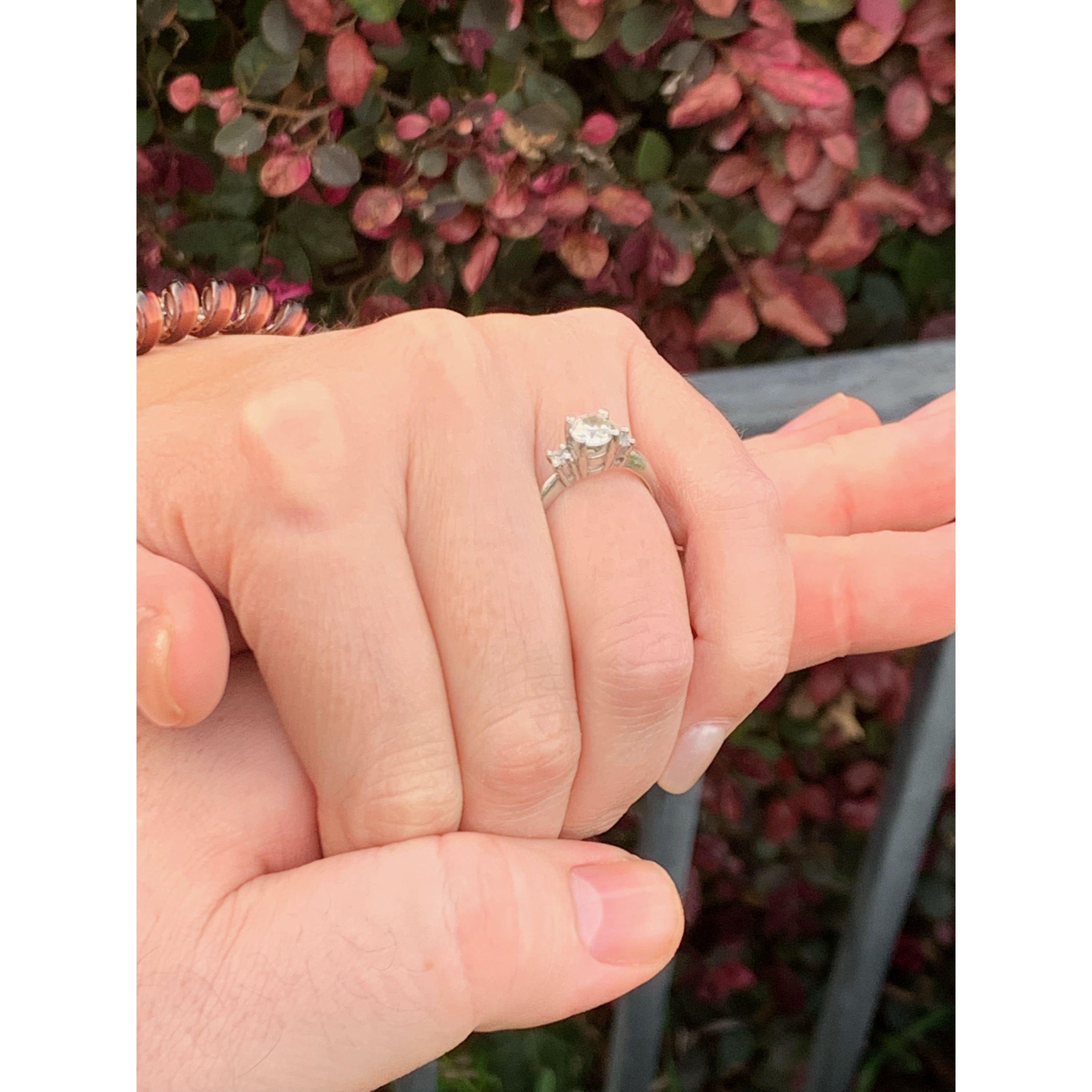 Ring Custom designed by the Groom using the Bride's maternal grandmother's diamonds-- Engraved with their anniversary date