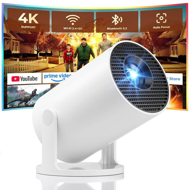 Mini Projector, Portable Projector with Wifi and Bluetooth, Built in Apps, Support 4K 1080P, 180° Rotation, Auto Keystone, Movie Projector Compatible With HDMI/USB/TV Stick/Smartphone/Laptop