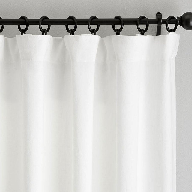 Belgian Flax Linen Rod Pocket Curtain, Cotton Lining, 50 x 84", White