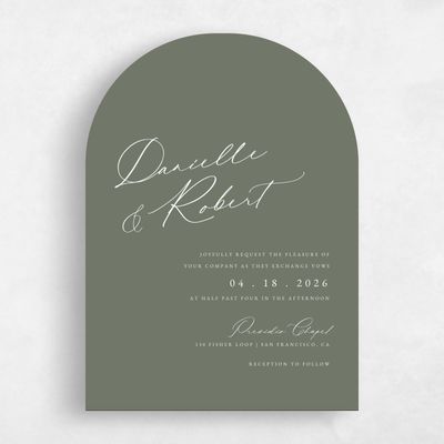 Green Arch Wedding Invitation - Mesilla Portrait