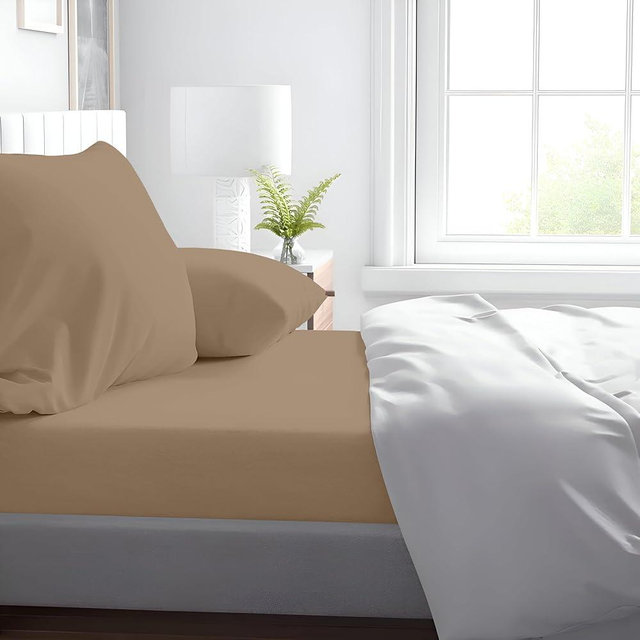 Kotton Culture Bed Sheets 4 Piece 100% Egyptian Cotton 600 Thread Count Soft Crisp Cooling Cotton Luxury Hotel Sheets Thick with 15" Inch Deep Pocket Snug Fit Sateen Weave(Beige,Queen)