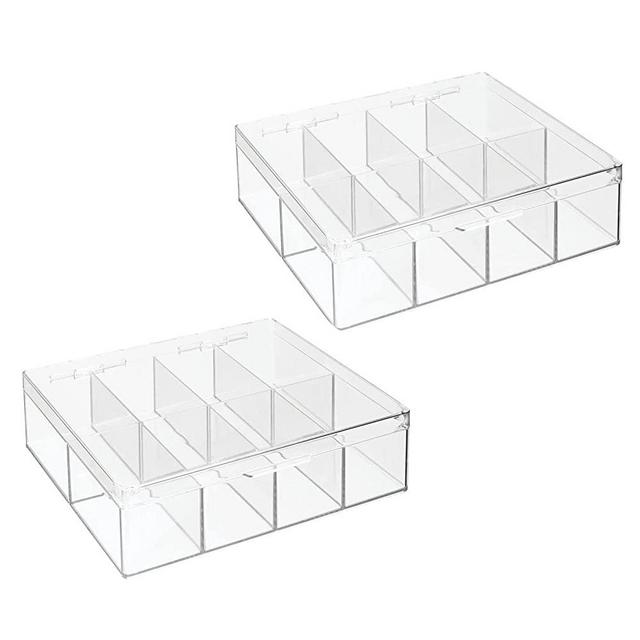 mDesign Plastic Stackable Tea Bag Storage Bin Organizer Box Holder with Lid for Kitchen Cabinets, Countertops, Pantry - Container Holds Beverage Bags, Pods, Packets - 2 Pack, Clear