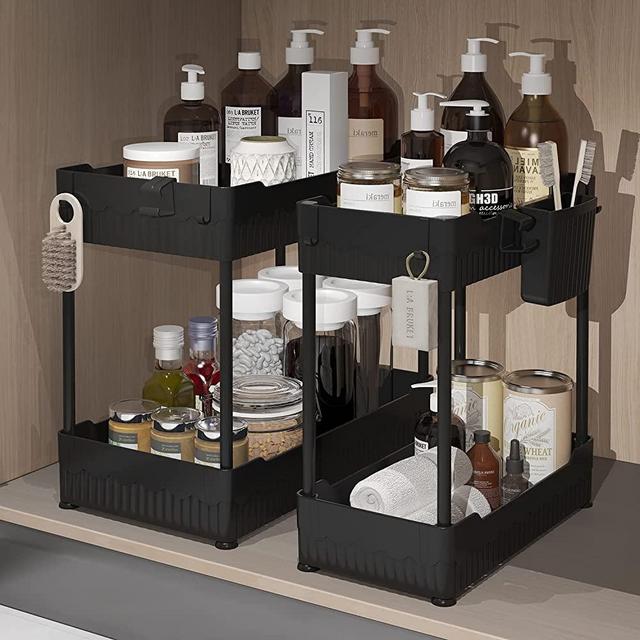  NYYTGE Double Sliding 2PC Under Sink Organizer, 2 Tier Bathroom  Organizer with 2 Cup 8 Hooks, Multi-purpose Under Cabinet Storage Rack,  Under Sink Organizers and Storage for Home Kitchen Organization: Home