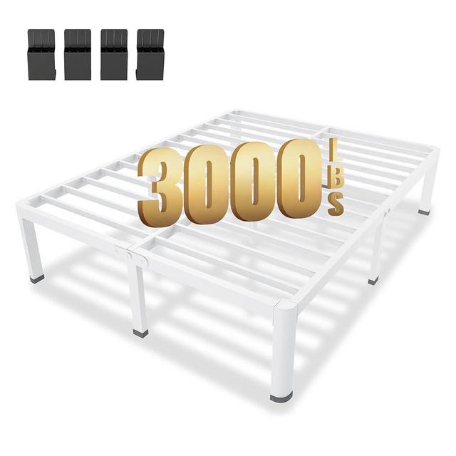 MAF 14 Inch Queen Metal Platform Bed Frame White with Round Corner Legs, 3000 LBS Heavy Duty Steel Slats Support, Noise Free, No Box Spring Needed, Easy Assembly