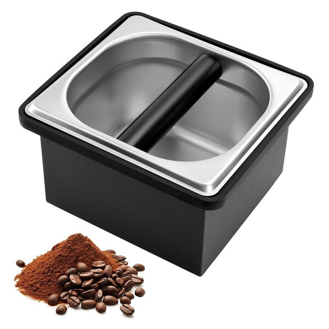 Espresso Knock Box, Stainless Steel Coffee Knock Box Large Capacity Coffee Pucks Container Espresso Machine Tool for Coffee Ground (Small)