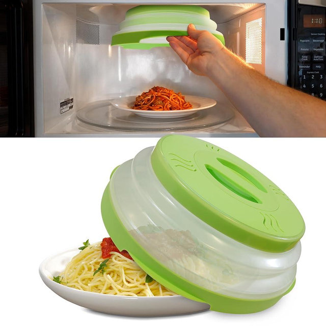 Hover Cover 2.0 Magnetic Microwave Splatter Cover, Collapsible 12-Inch BPA-Free Food Lid with Upgraded Magnets, Vented Plate Guard, Dishwasher Safe, Space-Saving Magnetic Storage - Green