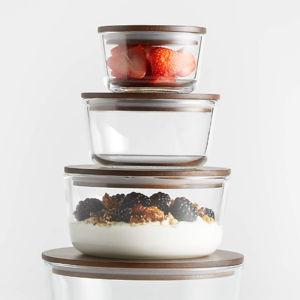 Dark Wood Crate & Barrel 8-Piece Round Glass Food Storage Set