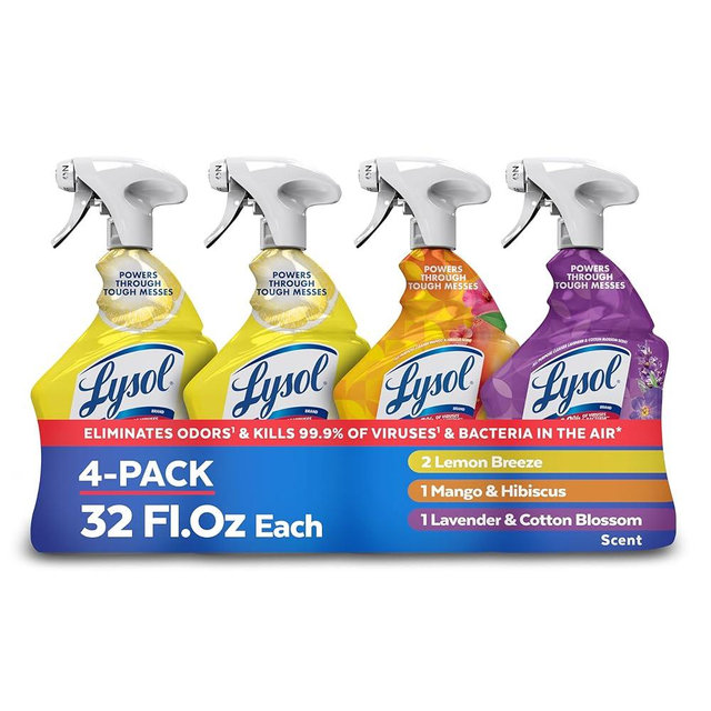 Lysol All Purpose Cleaner Spray, Multi-Purpose Disinfecting Spray, Kitchen & Bathroom Cleaner, Lemon Breeze, Lavender, & Mango Scents, 32oz (Pack of 4)
