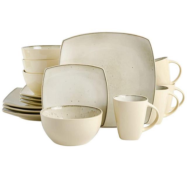 Gibson Elite Soho Lounge Reactive Glaze Stoneware Dinnerware set, Service for 4 (16pc), Speckled Taupe