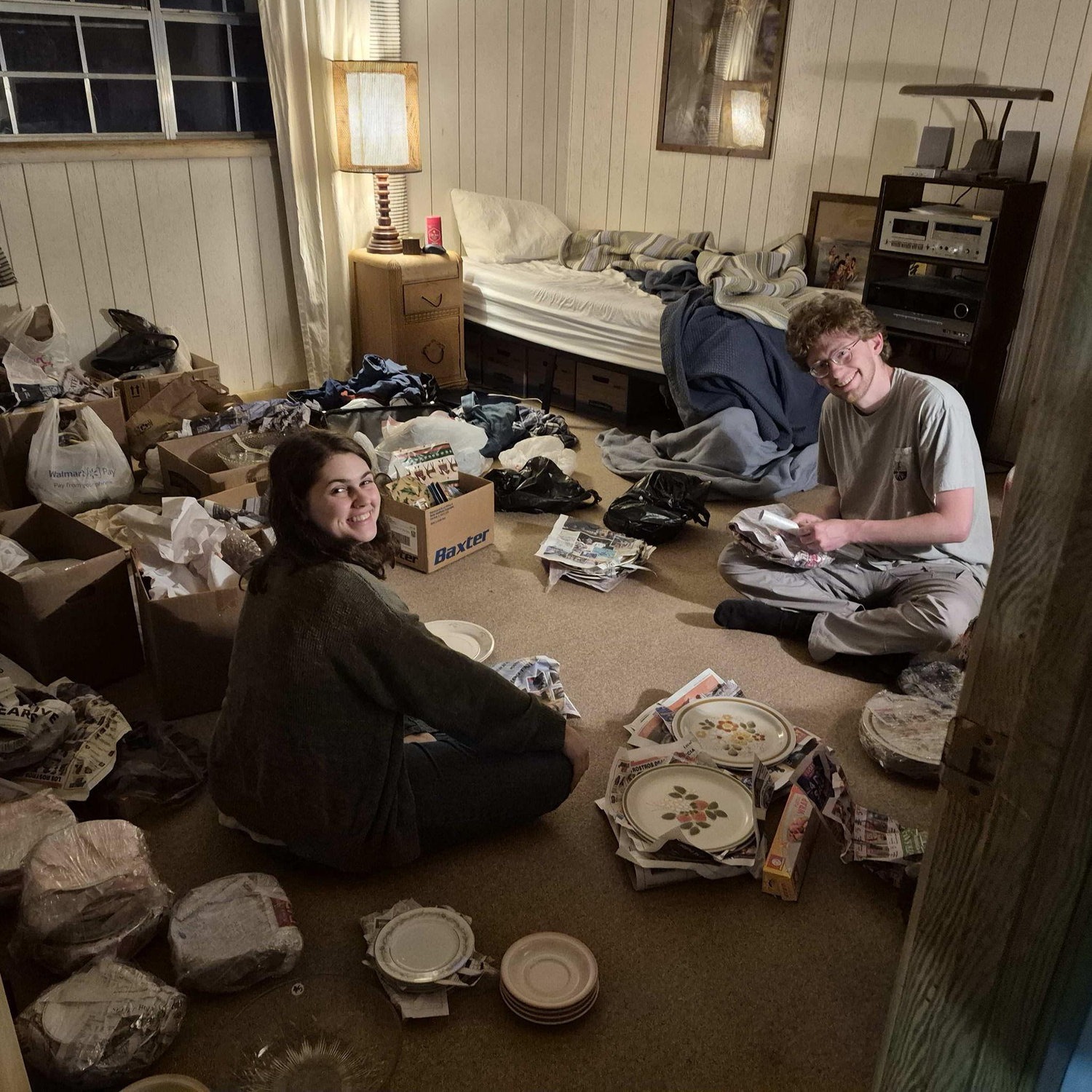 Packing up the dishes we bought in LA for the wedding.