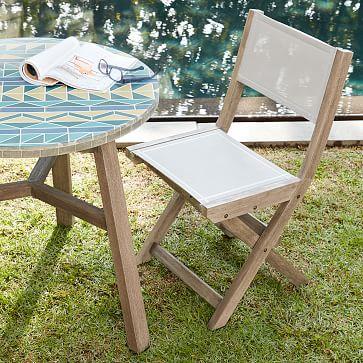 Portside Folding Textilene Bistro Chair - Weathered Gray