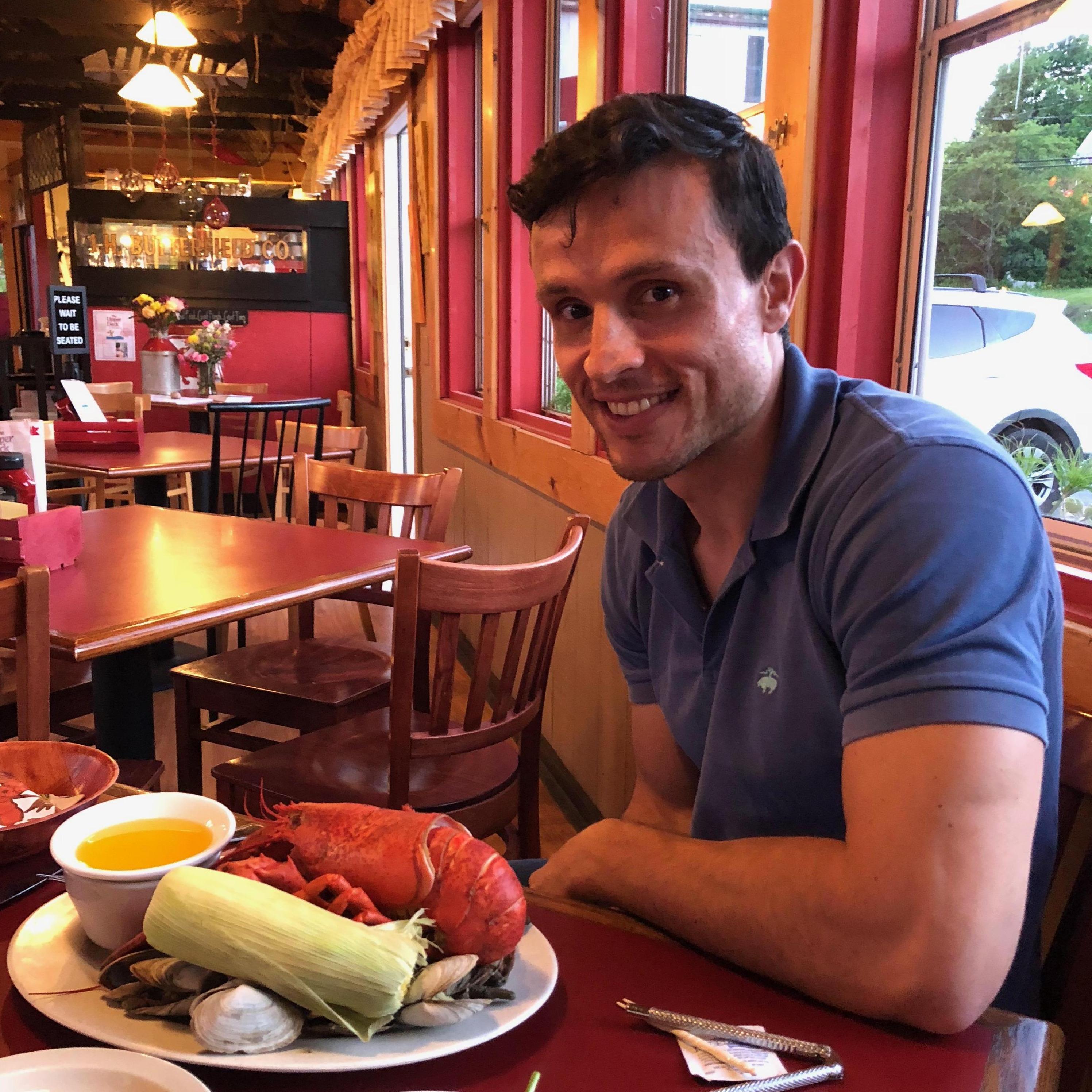 Eating lobster in Maine