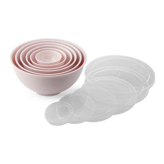 Melamine Mixing Bowls with Lid, Set of 6, Pink