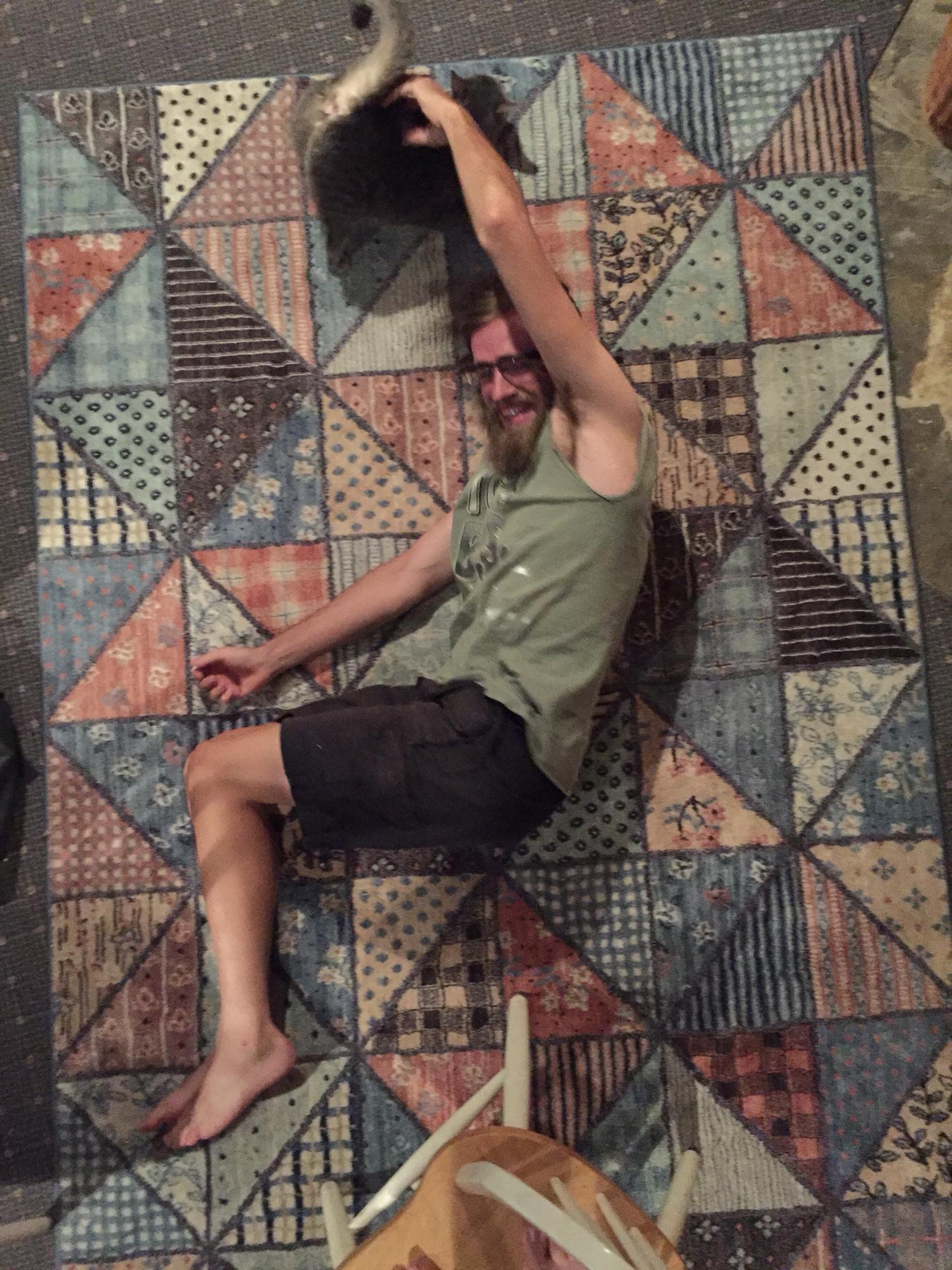 Kevin and Lenore on one of the first rugs that I designed with Mohawk. Currently seen in my sewing room
