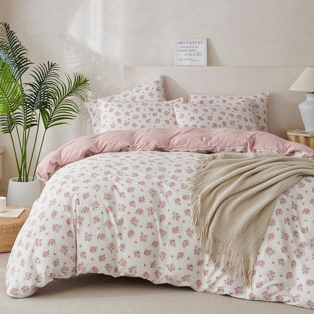 TISPLR Flower King Comforter Set Soft 3 Pieces Chic Crinkle Gauze Fabric Garden Style Floral Print Botanical Comforter for All Seasons Luxury Warmth Comfy Breathable with 2 Pillowcases