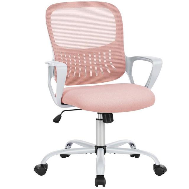 SMUG Office Computer Desk Chair, Ergonomic Mid-Back Mesh Rolling Work Swivel Task Chairs with Wheels, Comfortable Lumbar Support, Comfy Arms for Home, Bedroom, Study, Dorm, Student, Adults, Pink