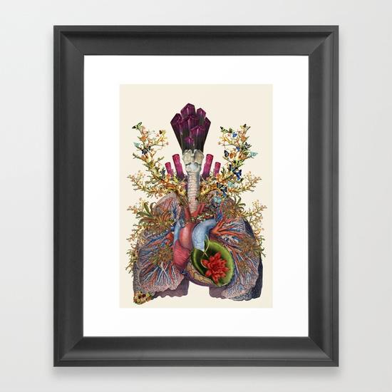 adore anatomical heart lungs collage by bedelgeuse, Frame: Vector White, Size: Large 26"x 38"