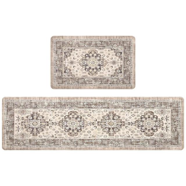 Pauwer Anti Fatigue Kitchen Mat Set of 2 Non Slip Kitchen Mats for Floor Cushioned Kitchen Rugs Comfort Standing Mat Farmhouse Waterproof PVC Foam Kitchen Floor Mat Runner