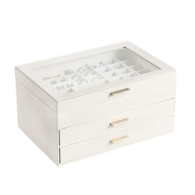 AOSIFIEL Jewelry Box 3-Layer with Clear Acrylic Lid Jewelry Organizers Faux Leather for Women Teen Girls and kids Jewelry Storage Box Large Capacity Big Jewelry Case Jewelry Chest Multi-Compartments for Necklaces Earrings Bracelets Watches Rings Storage