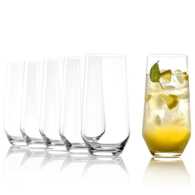 Stölzle Lausitz Longdrink Glasses Quatrophil Set of 6, 13 1/4 oz – Elegant Tumblers for Cocktails, Water & Juices – Crystal Glass, Dishwasher Safe & Durable
