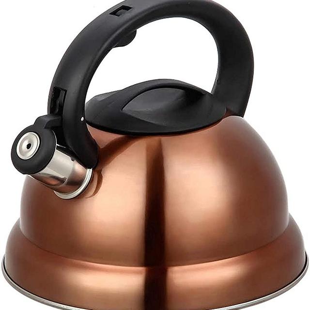 3 Liter Whistling Tea Kettle - Modern Stainless Steel Whistling Tea Pot for Stovetop with Cool Grip Ergonomic Handle - Copper