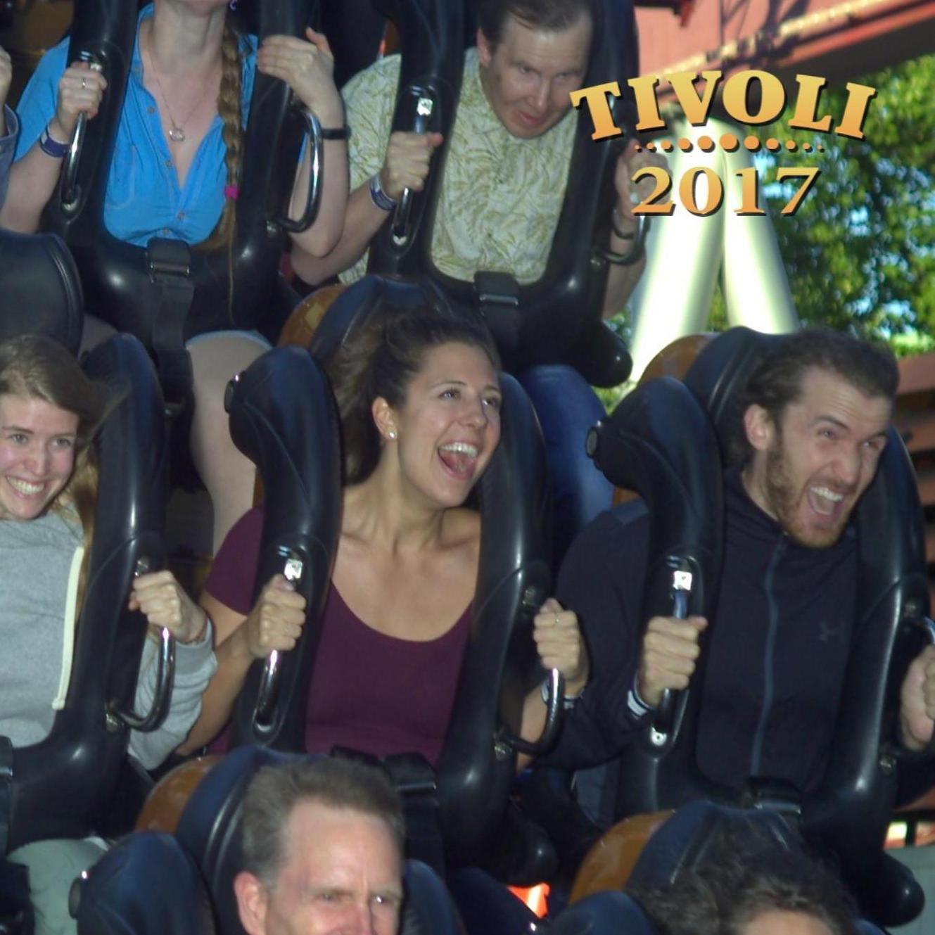 Riding Stef's first loop coaster in Copenhagen
