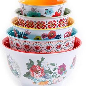 The Pioneer Woman 10-Piece Nesting Mixing Serving Bowl Set features Unique Vibrant Colors