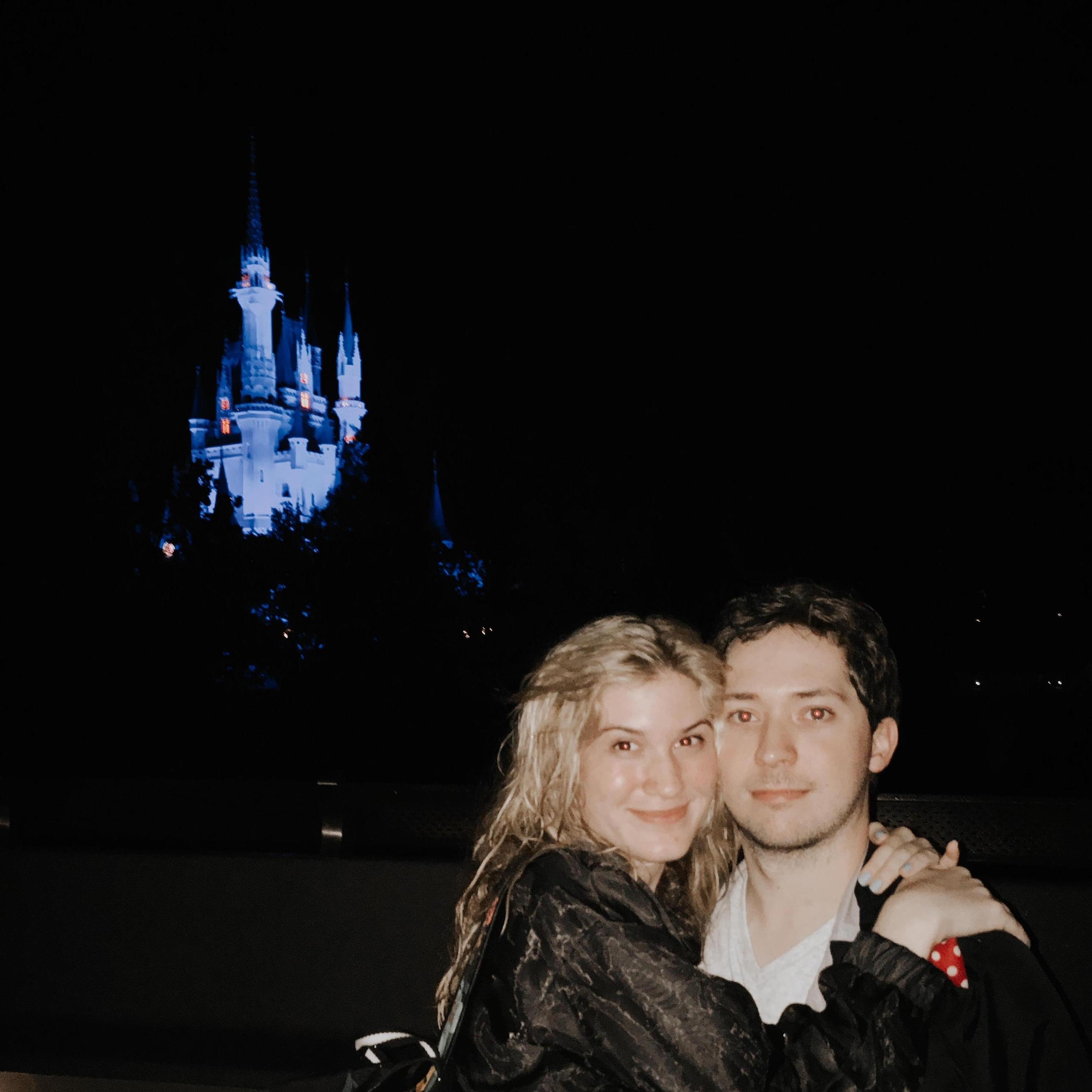 This was taken on an unforgettable trip to Disney world. Shortly before this we were laughing and running to our next ride in the rain, we stoped to get this picture with the castle!