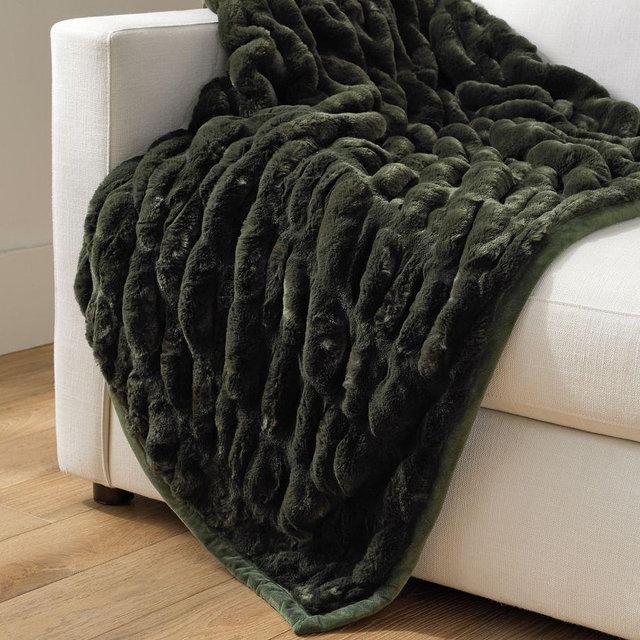 Faux Fur Ruched Throw, 50 x 60", Sycamore