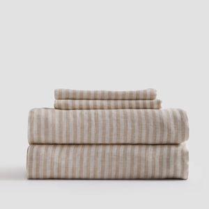 European Linen Stripe Sheet Set in Natural/white Stripe