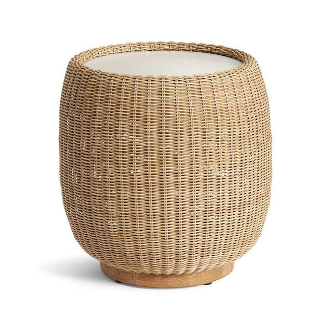 Hampton All-Weather Wicker Drum Side Table, Sand