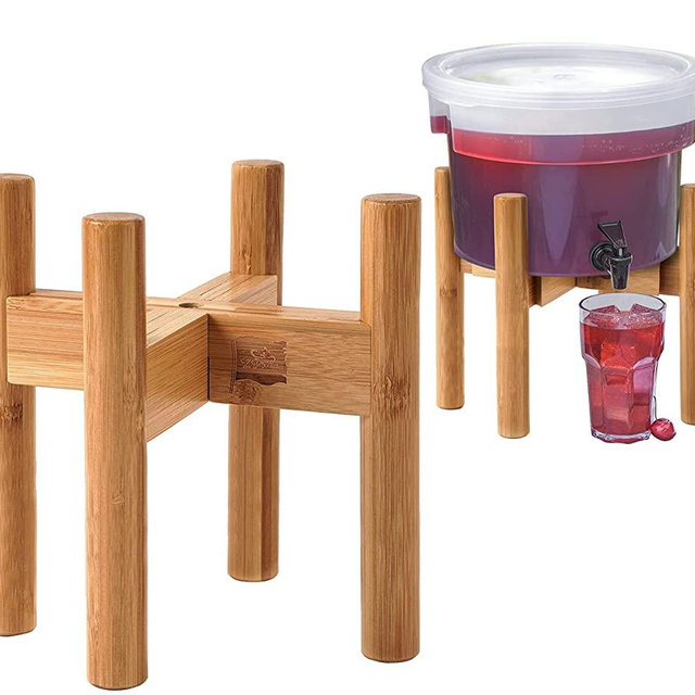 Adjustable Beverage Drink Dispenser Stand - Fits 6-10 Inches Diameter of Glass Jar Water Jug and Containers with 1 2 3 4 or 5 Gallons Load - Natural Bamboo Wood