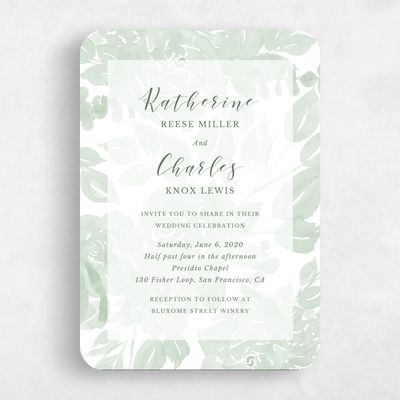 Green Rounded Wedding Invitation - Clemson Frame