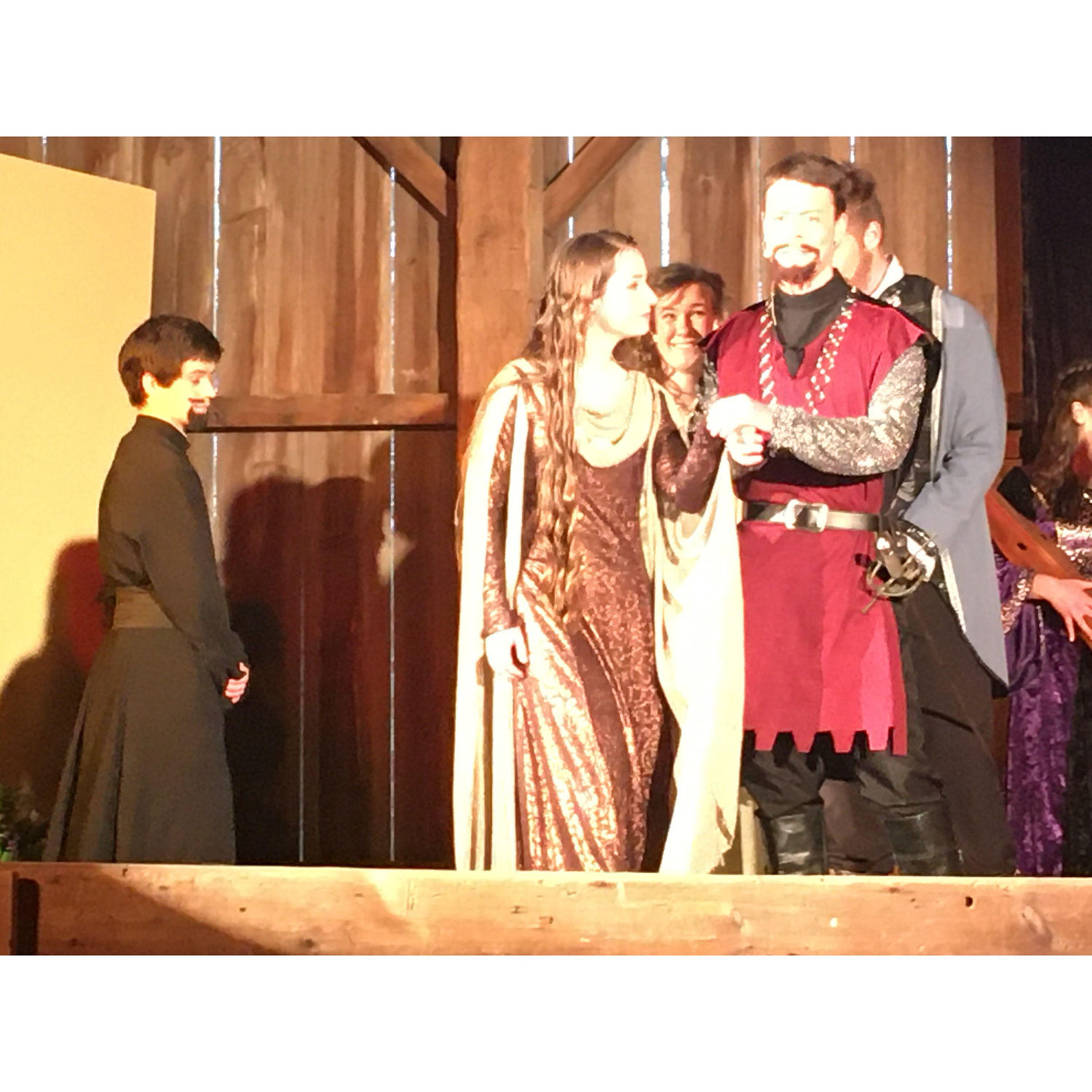 Shakespeare's Much Ado About Nothing in which Dominic played Benedic and Anna played Beatrice. The two swear to remain single, but are duped in the end by Don Pedro and company into falling for the other.