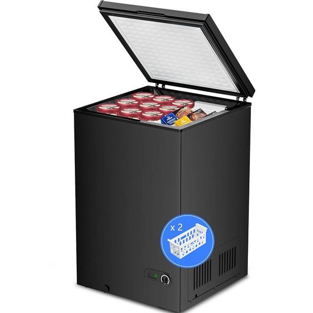 Kismile 3.5 Cubic Feet Chest Freezer with 2 Removable Baskets Free Standing Top Open Door Compact Freezer with Adjustable Temperature for Home/Kitchen/Office/Bar (3.5 Cubic Feet, Black)