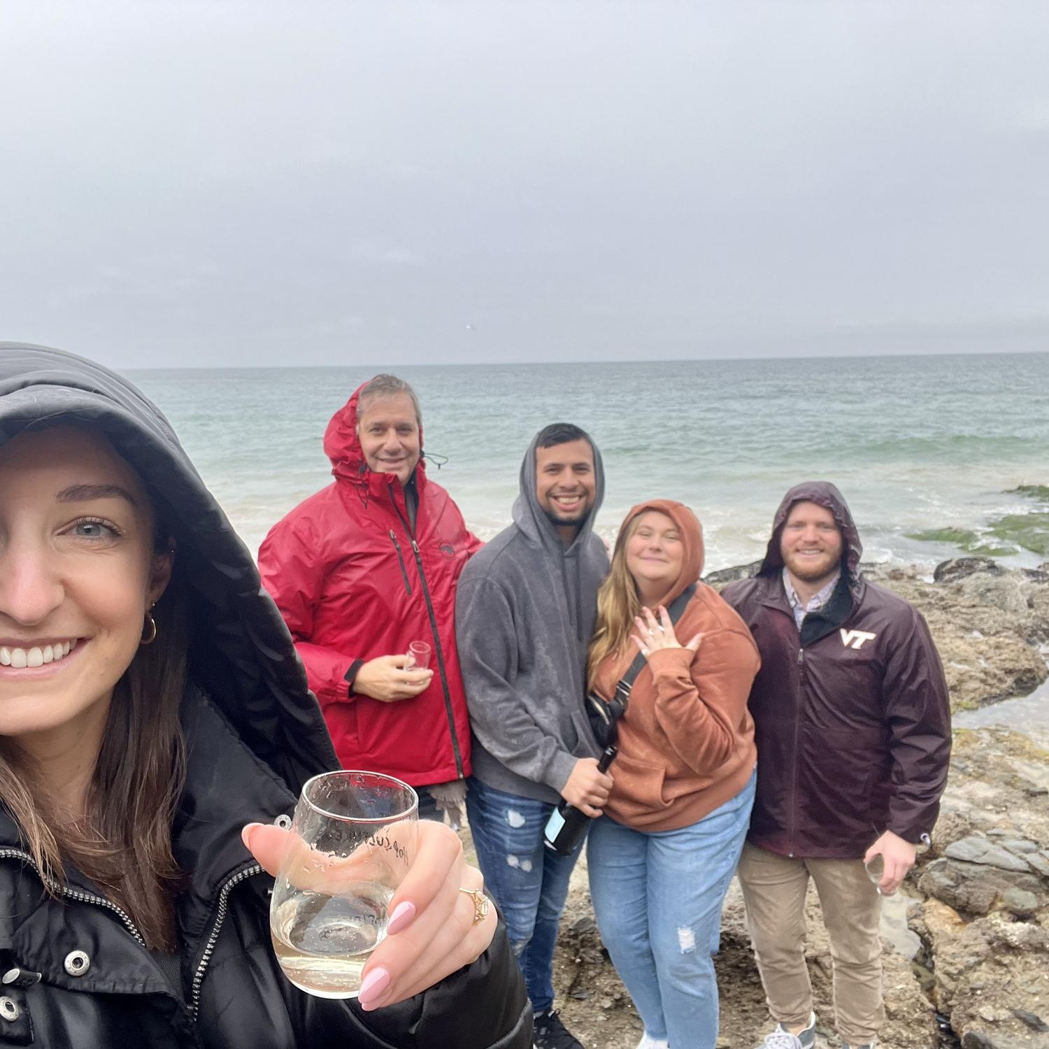 Perfect rainy day beach proposal! Thank you for helping to make it happen! Y’all are the best, Abby, Uncle David, and Charlie!